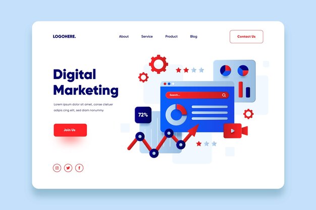 Página de inicio de marketing online de diseño plano