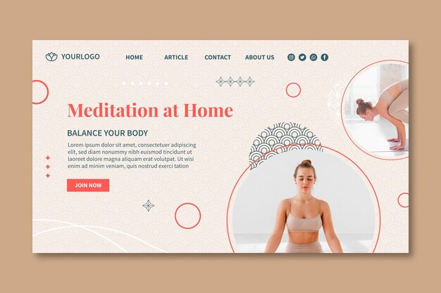 Vector gratuito página de inicio de meditación y atención plena