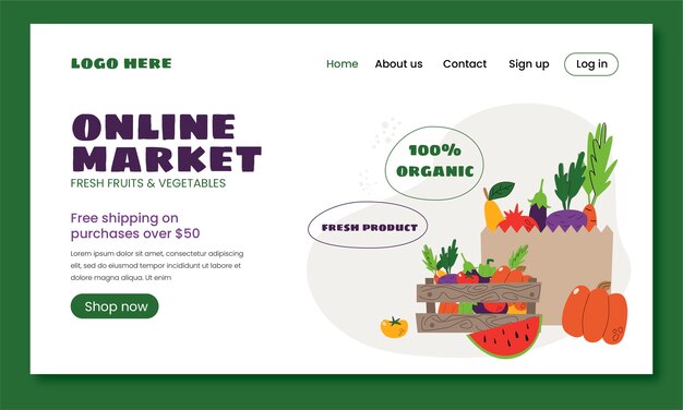 Página de inicio del mercado local dibujada a mano