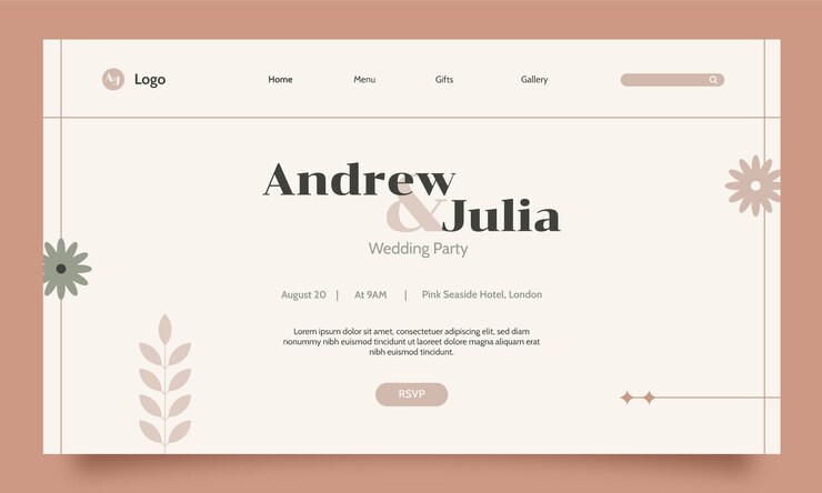 Vector gratuito página de inicio mínima de celebración de bodas