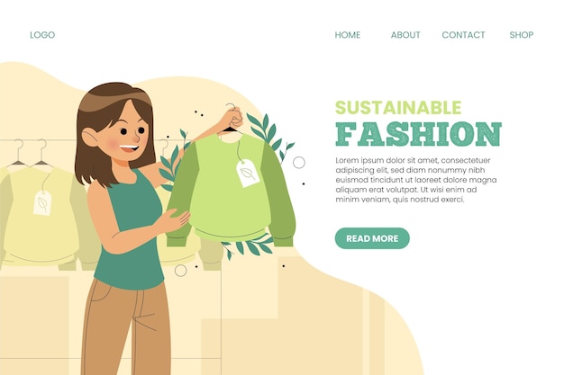 Página de inicio de moda sostenible dibujada a mano plana