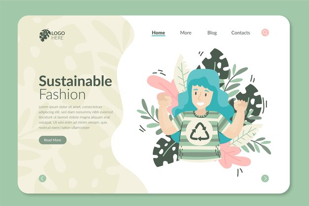 Página de inicio de moda sostenible dibujada a mano plana