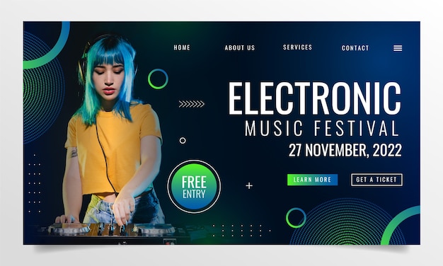 Vector gratuito página de inicio de música electrónica degradada