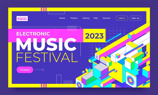 Página de inicio de música electrónica de diseño plano