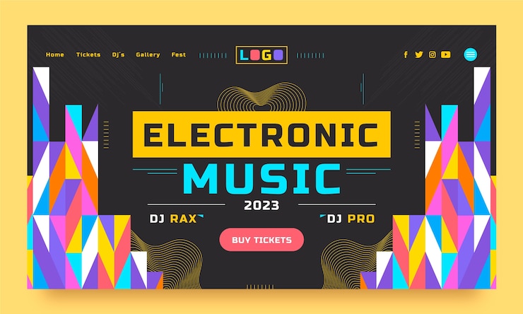 Vector gratuito página de inicio de música electrónica de diseño plano