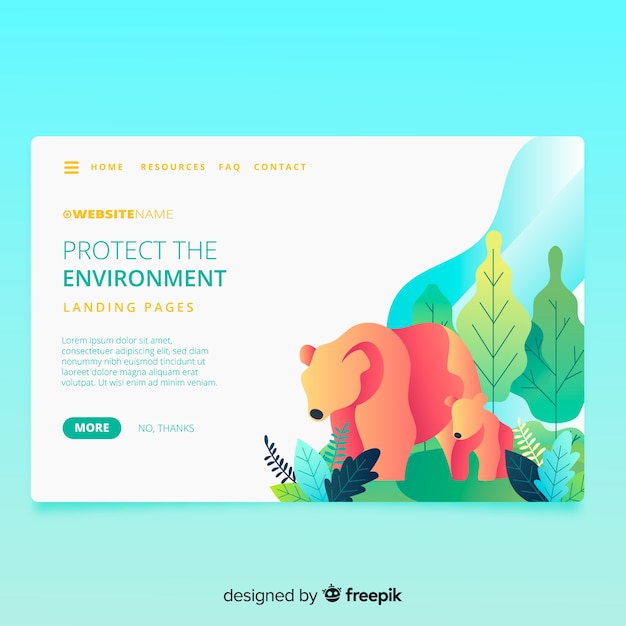 Vector gratuito página de inicio de la naturaleza con diseño de oso