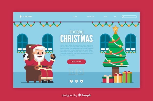 Vector gratuito página de inicio de navidad de diseño plano
