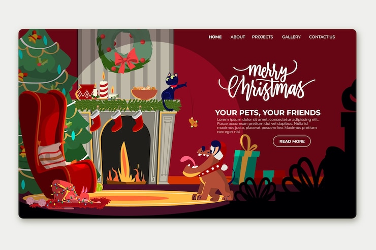 Vector gratuito página de inicio de navidad de diseño plano