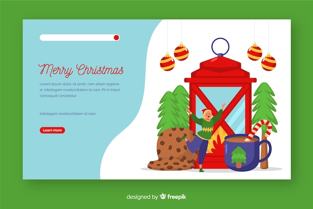 Página de inicio de Navidad plana con linterna