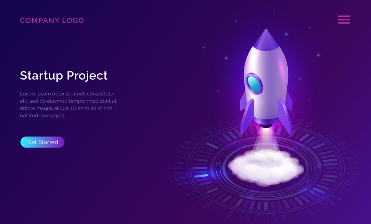Vector gratuito página de inicio de negocio, cohete isométrico