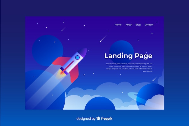 Vector gratuito página de inicio de negocios con cohete