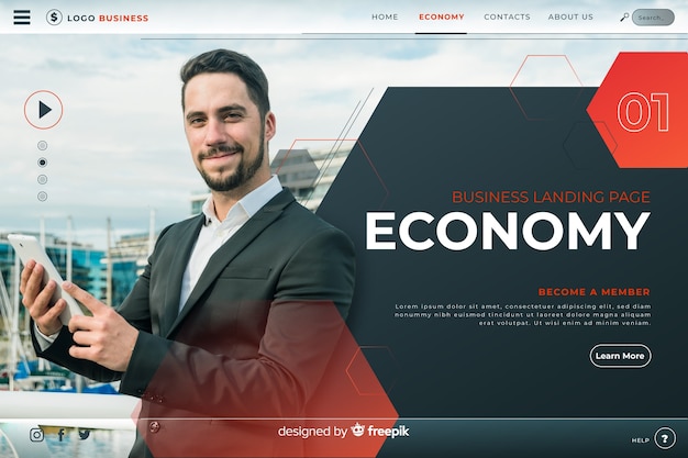 Vector gratuito página de inicio de negocios económicos