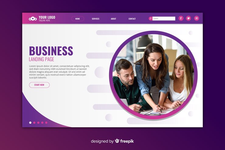Vector gratuito página de inicio de negocios con espacio de copia y foto