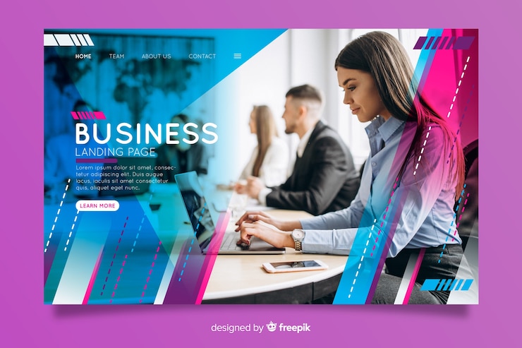 Vector gratuito página de inicio de negocios con foto