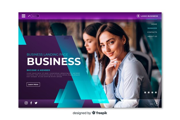 Vector gratuito página de inicio de negocios con foto