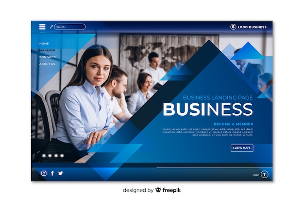 Vector gratuito página de inicio de negocios con foto