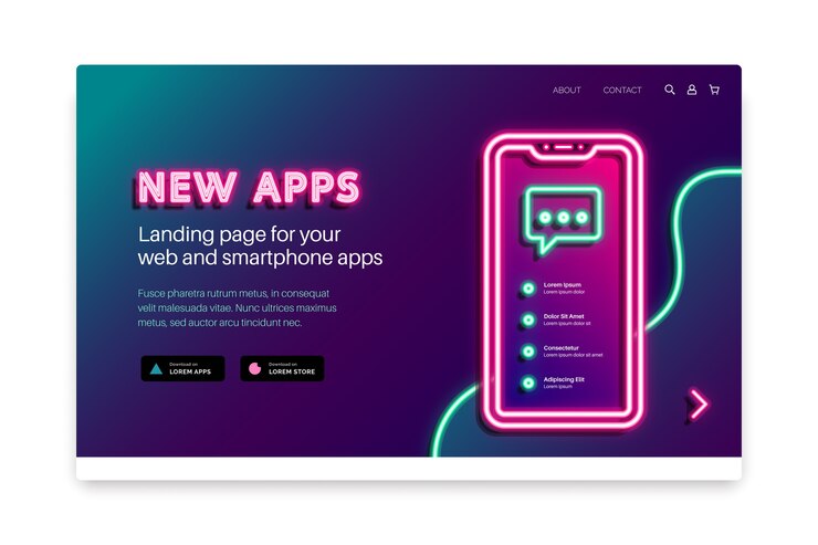 Vector gratuito página de inicio de neón con teléfono inteligente