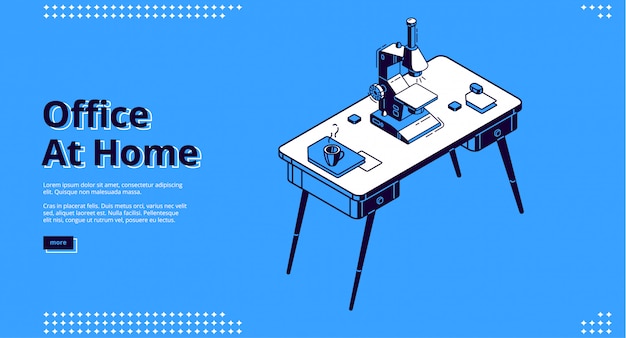 Página de inicio de la oficina en casa con microscopio