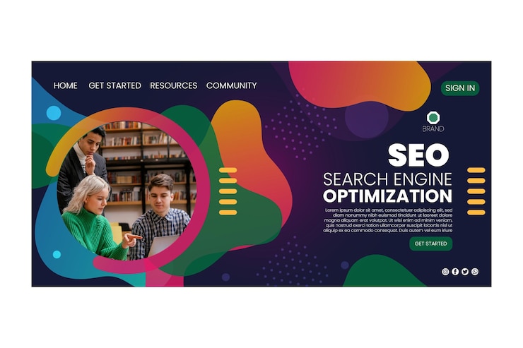 Vector gratuito página de inicio de optimización de motores de búsqueda seo