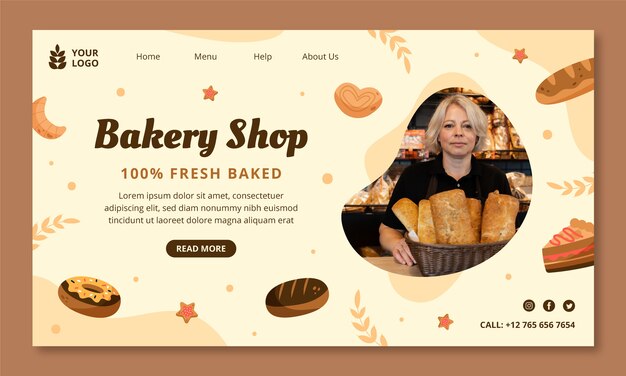 Página de inicio de panadería dibujada a mano