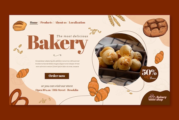 Vector gratuito página de inicio de panadería grabada dibujada a mano