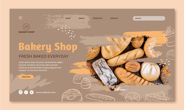 Página de inicio de panadería de textura dibujada a mano