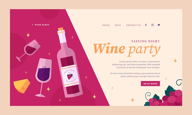 Vector gratuito página de inicio del paquete de celebración plana de la fiesta del vino