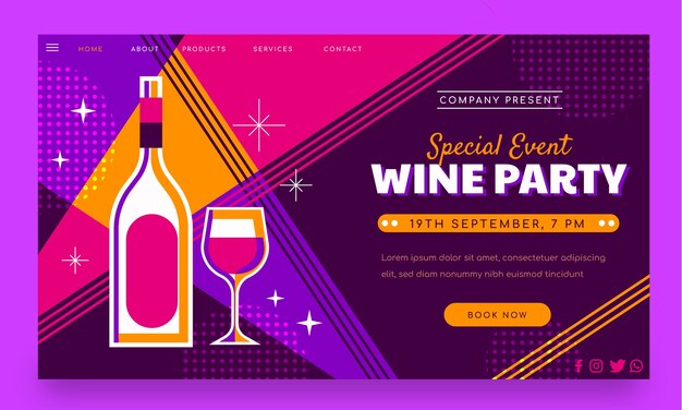 Página de inicio del paquete de redes sociales de la fiesta del vino