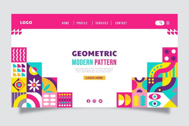 Página de inicio de patrón geométrico de diseño plano