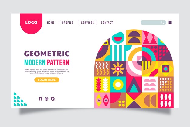 Página de inicio de patrón geométrico de diseño plano