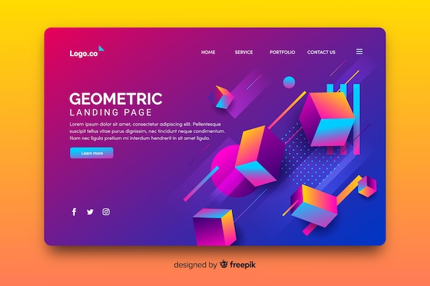 Vector gratuito página de inicio de piezas geométricas 3d