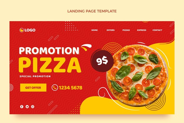 Página de inicio de pizza de diseño plano