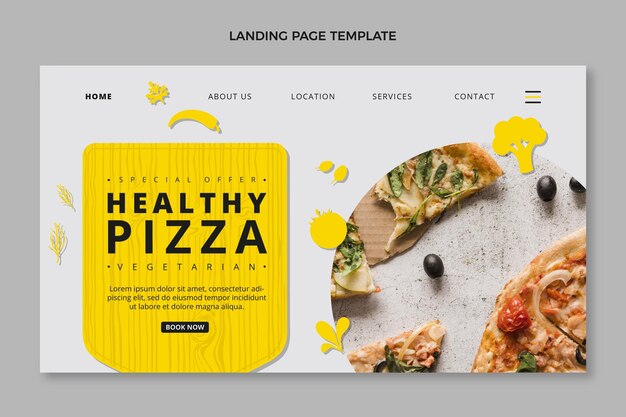 Página de inicio de pizza saludable de diseño plano