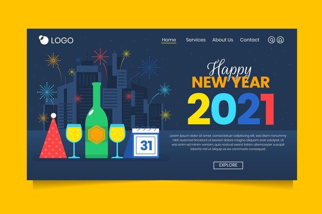 Página de inicio plana de año nuevo