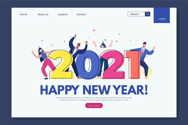 Página de inicio plana de año nuevo
