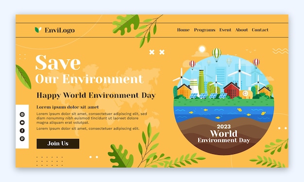 Página de inicio plana del día mundial del medio ambiente