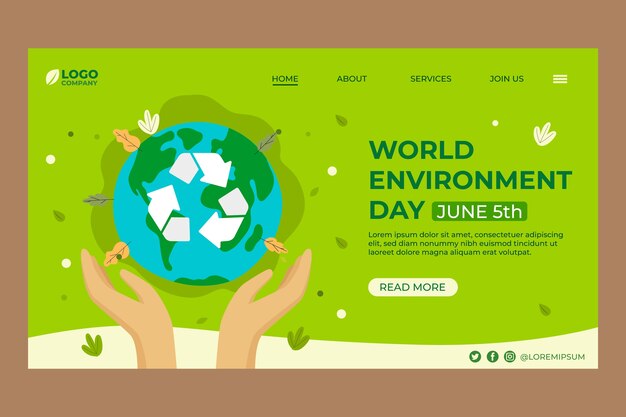 Página de inicio plana dibujada a mano del día mundial del medio ambiente