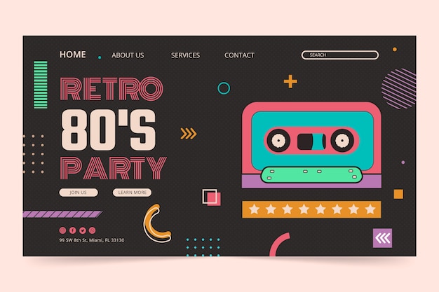 Vector gratuito página de inicio plana de la fiesta de los 80