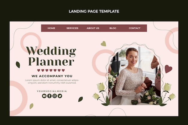 Vector gratuito página de inicio del planificador de bodas de diseño plano