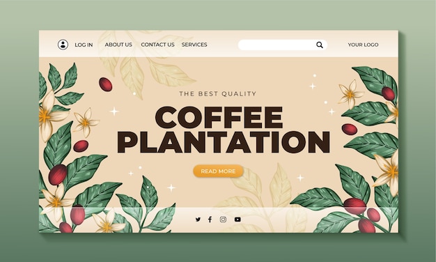 Vector gratuito página de inicio de la plantación de café en acuarela