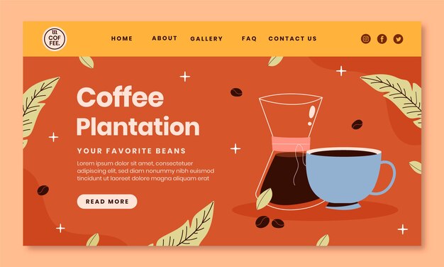 Página de inicio de la plantación de café dibujada a mano
