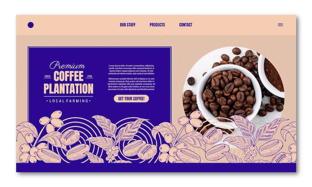 Vector gratuito página de inicio de la plantación de café dibujada a mano
