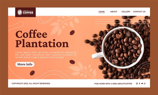 Página de inicio de la plantación de café de diseño plano