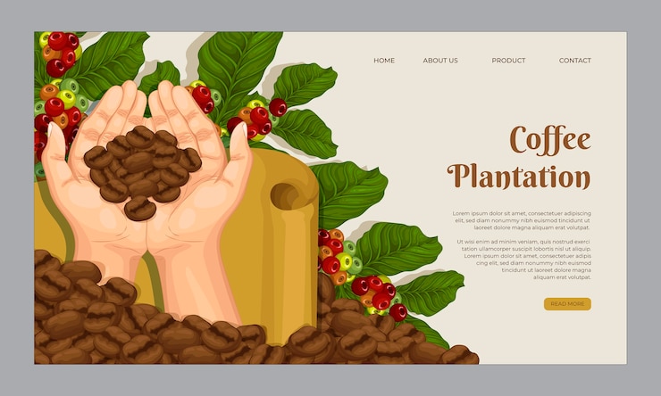 Vector gratuito página de inicio de la plantación de café de diseño plano
