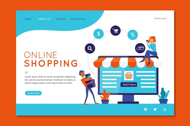 Página de inicio de plantilla de diseño plano en línea de compras