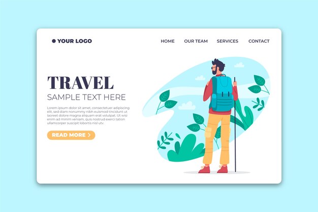 Página de inicio de plantilla de diseño plano de viaje