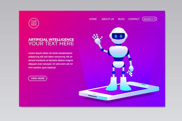 Vector gratuito página de inicio de la plantilla de inteligencia artificial