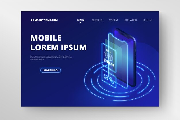 Página de inicio de plantilla de neón con teléfono inteligente