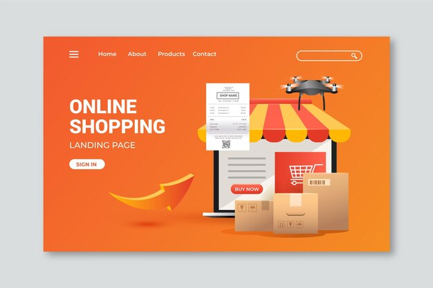 Página de inicio de plantilla realista de compras en línea
