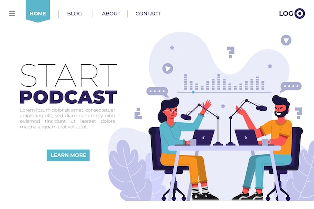 Vector gratuito página de inicio de podcast con ilustración de personas